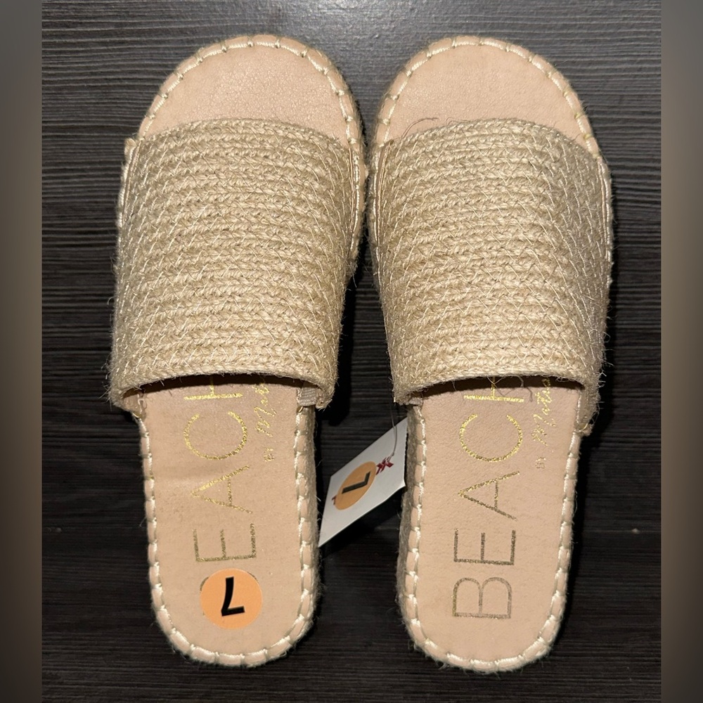 NWT Beach by Matisse Del Mar Platform Tan Woven Slide Sandals Size 7 - Picture 4 of 9